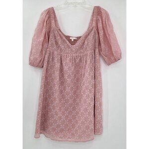 Wayf Women’s Short Sleeve Pink Smocked Back V-Neck Dress Size Small Puff‎ Sleeve